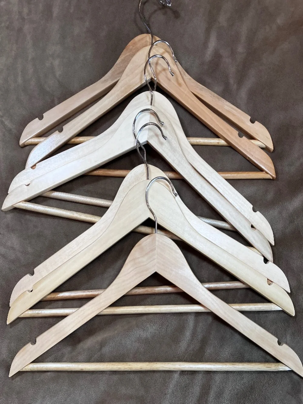 Wood Hangers Set of 7 with slip resistant notch for dresses to suits to blouses